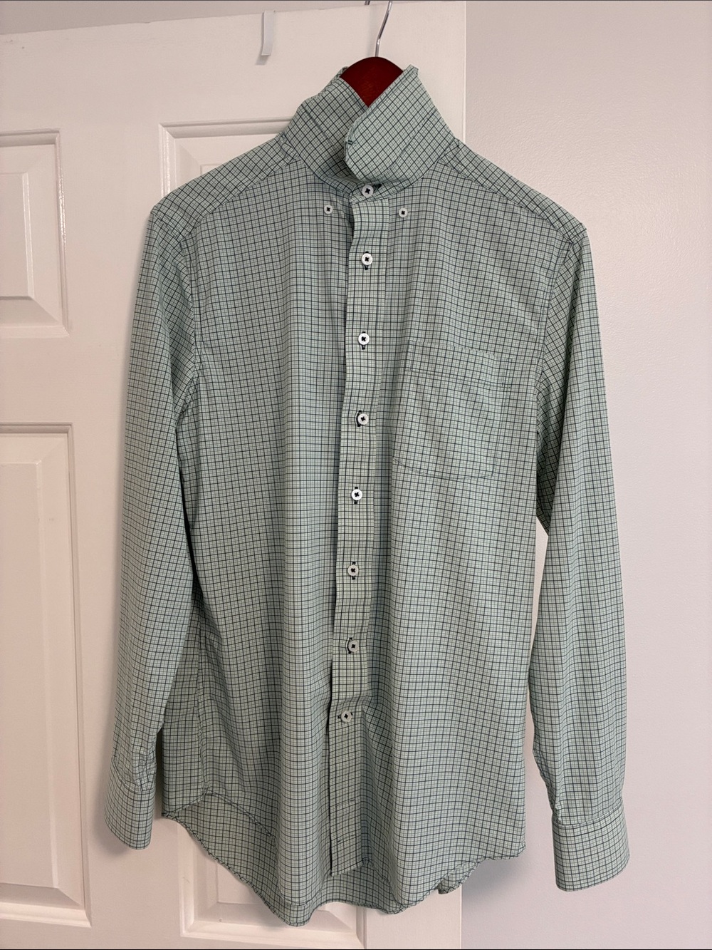 Men's Mint Green Windowpane Long-Sleeve Dress Shirt
